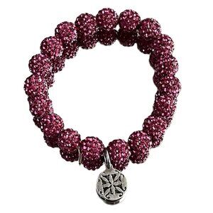 Rustic Cuff Metal Stainless Steel Shambala Beaded Stretch Bracelet pink
